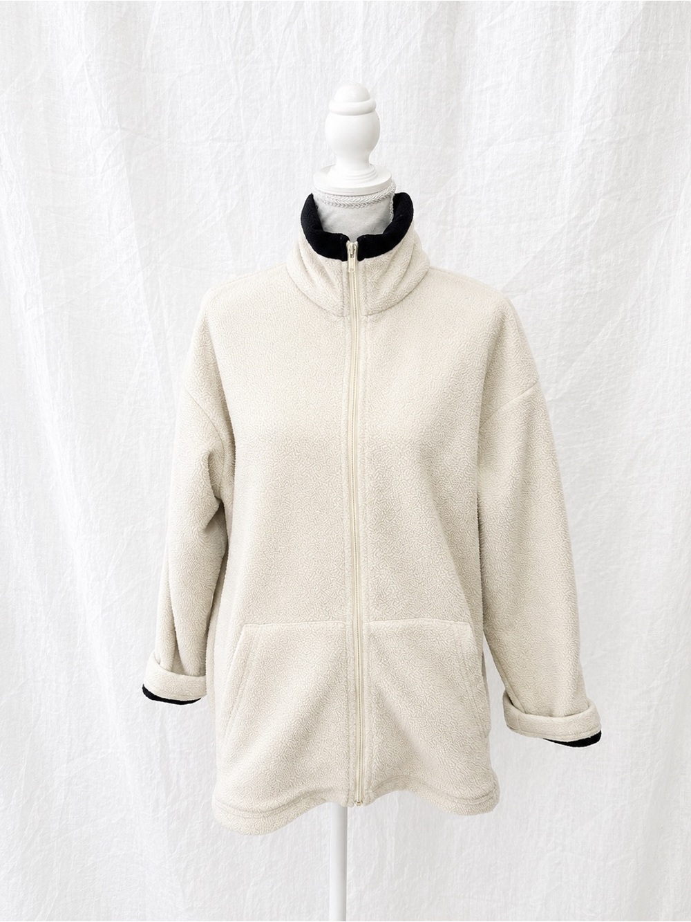 St. John's Bay Cream Teddy Fleece Jacket with Black Trim